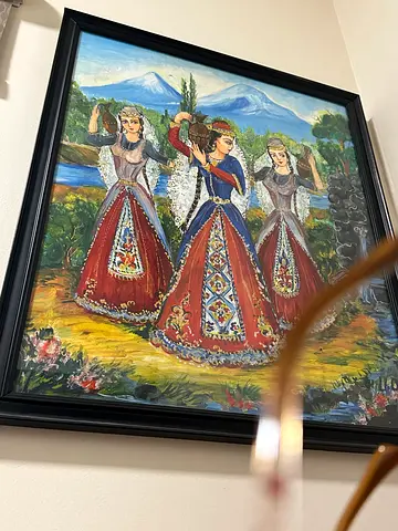 Hand painting and solid wood engraved painting