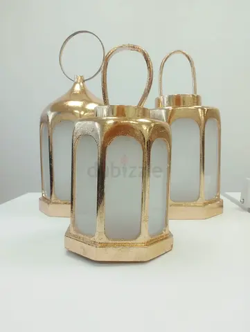 Set of 3 Gold Metal Candle Lanterns with Frosted Glass Panels, Sold Together as One Set, JLT