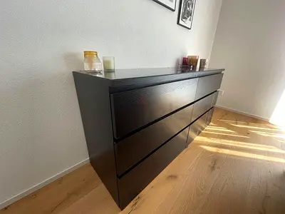 IKEA MALM 6-Drawer Chest with Dark Glass Top – Black-Brown
