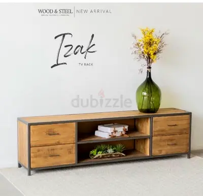 Long solid wood and metal TV console / media unit from brand wood & steel