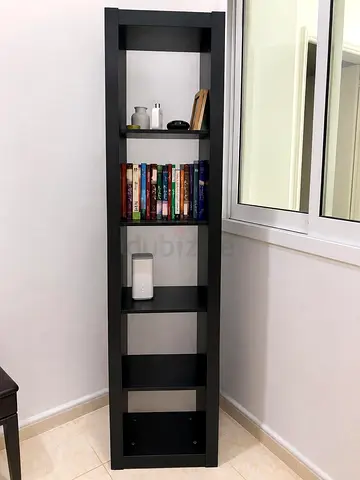 Tall narrow 6-shelf black bookcase / display unit - good condition