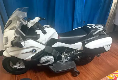 Kids BMW Ride-On Motorcycle with Side Boxes and Training Wheels - White