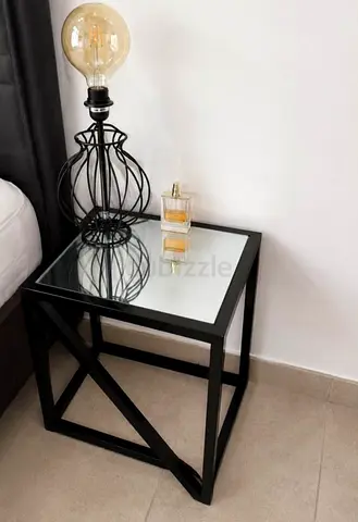 2 Glass Top Metal Frame Side Table / Bedside Table - Black. Lamps not included. Pick up only