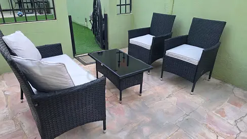 Outdoor strong rattan patio seating set - 4 pieces with glass coffee table