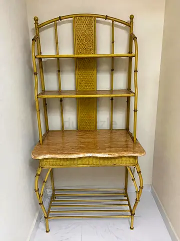 Vintage Bamboo Rattan Console Table with Shelves
