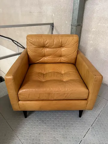 Crate and barrel mid century modern tan leather armchair - just had it professionally cleaned