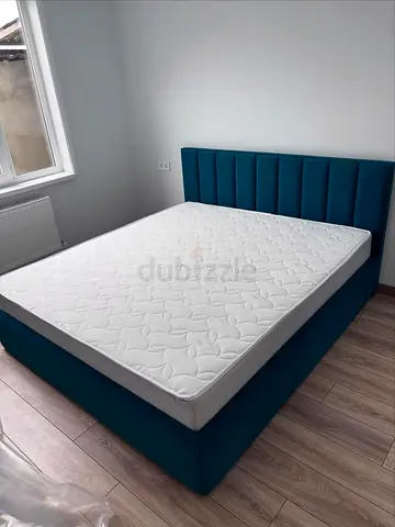 Teal Upholstered Bed with Headboard