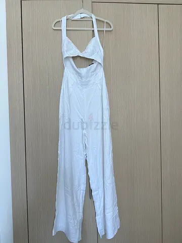 Zara Linen Blend Cut-Out Halter Jumpsuit