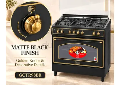 Turkish Handcrafted 6-Burner Cooking Range with Italian Parts & Beautiful Golden Knobs