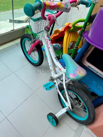 Kids Girls' 12-inch Bicycle with Training Wheels - White/Pink
