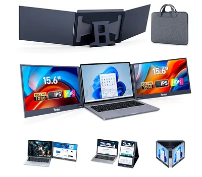15.6" Triple Laptop Screen Extender | One USB-C 1080P FHD IPS | 360° Foldable Portable Monitor