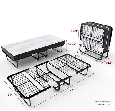 Urgent - Foldable single bed with mattress + pillow / pillow cases + blankets + 2 bedsheets