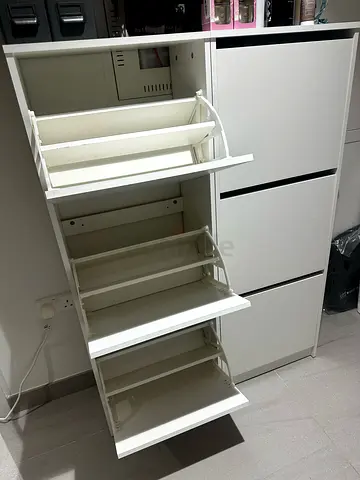2x IKEA BISSA Shoe Cabinets – White – 3 Compartments