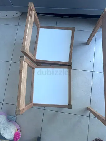 Set of 2 wooden dining chairs with white table for kids