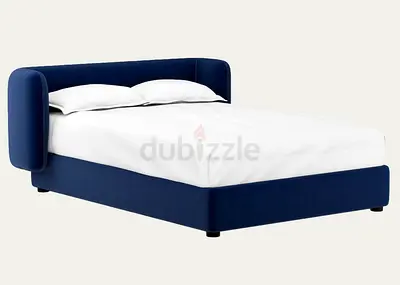 Wide curved wings blue velvet super king bed frame