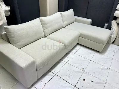 Modern L-Shaped Sectional Sofa bed in Cream Fabric