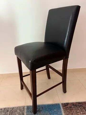 Set of 2 Dark Brown Wood counter Chairs with Black Seats