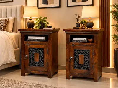 Marina Home Pair of Solid Wood Rustic Bedside Nightstands