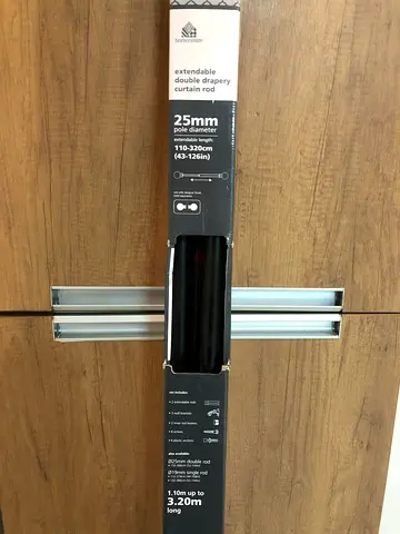 Home Centre Extendable Double Drapery Curtain Rod (25mm diameter, length 110–320 cm, Matte Black)