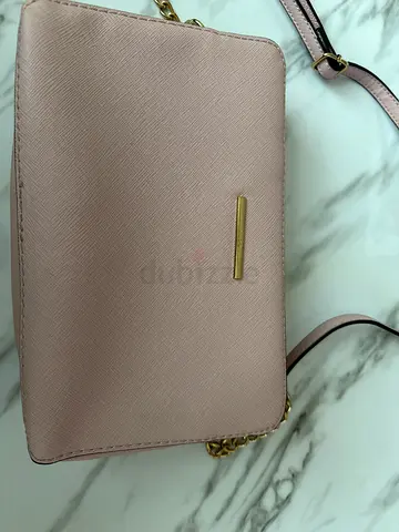 Light Pink Saffiano Crossbody Bag with Gold Chain Strap