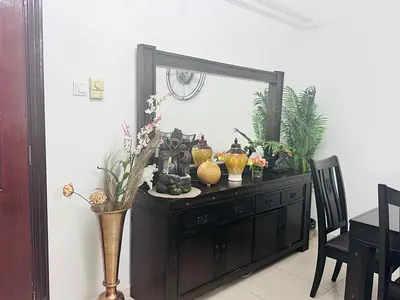 Dining table & chairs 10 seater Solid Wood Sideboard with Large Mirror - Dark Finish, Good Condition