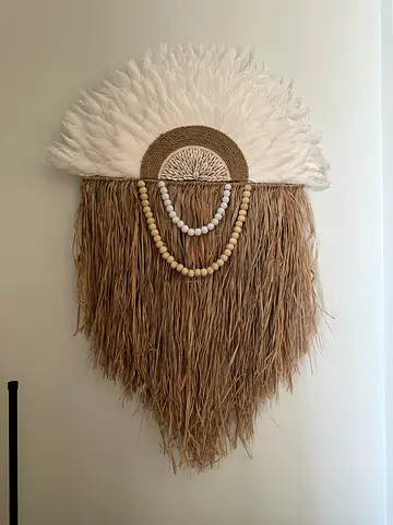 Handmade Boho Feather and Shell Wall Hanging
