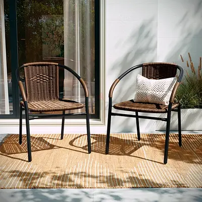 Pair of Woven Wicker Style Outdoor Chairs