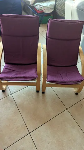 Pair of IKEA Poäng Armchairs with Burgundy Covers