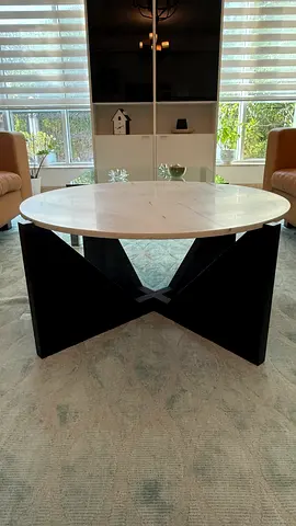 White Marble Coffee Table with Black Wood Base