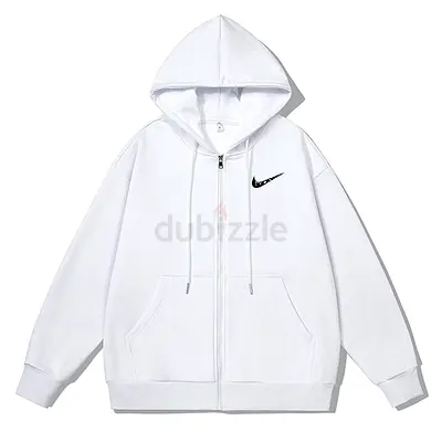 White Nike Zip-Up Hoodie with Small Swoosh Logo - Unisex