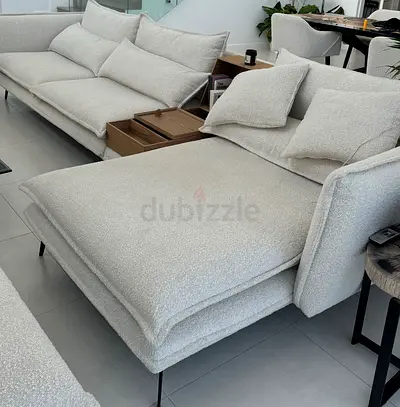 Luxury Bouclé L-Shape Sectional Sofa + Ottoman - Excellent Condition