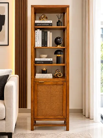 Crate and barrel Solid Wood Tall Bookcase with Bottom Cabinet - Natural Finish