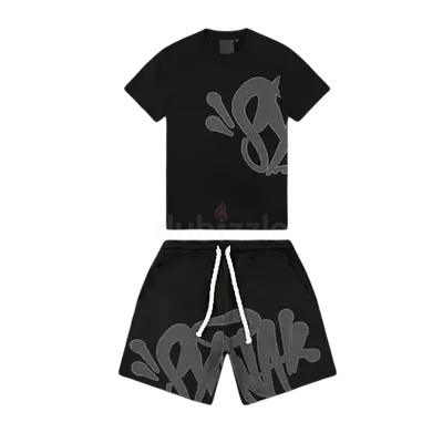 Black Graphic Matching T-Shirt and Shorts Set - Casual Unisex