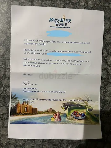 2 atlantis tickets and 1 Complimentary Aqua Express Voucher (Atlantis, The Palm)