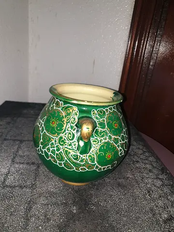 Vintage green decorative ceramic jar with gold accents - URGENT MOVING SALE