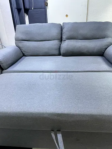 Modern Grey Fabric Sofa with Adjustable Headrests