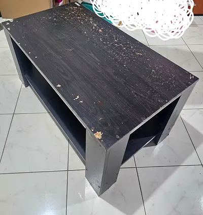 Used small black wooden coffee table with storage - worn but solid