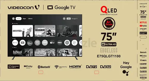 Videocon 75" QLED Google TV - 4K Ultra HD (E75QLGT1100) - New/Boxed