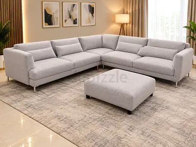 Modern Light Gray L-Shaped Sectional Sofa with Matching Ottoman