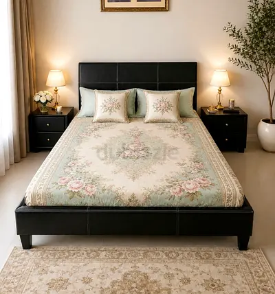 Queen size bed with 2 size drawers and dressing table.