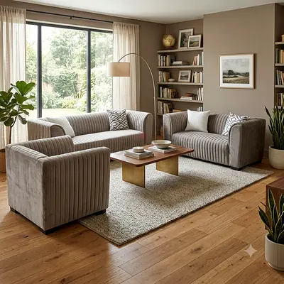 3-Piece Grey Velvet Sofa Set with Armchairs and