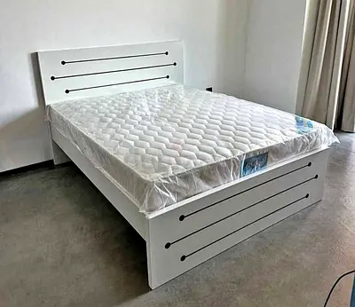 White Modern Double Bed Frame with Mattress - new