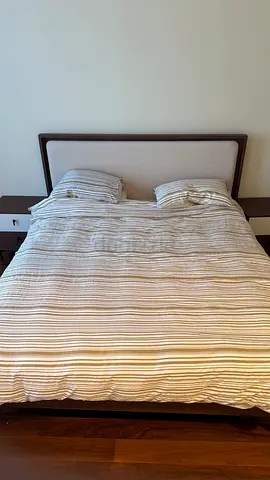 Super King bed frame with headboard and matching bedside tables - new. Memory foam mattress.