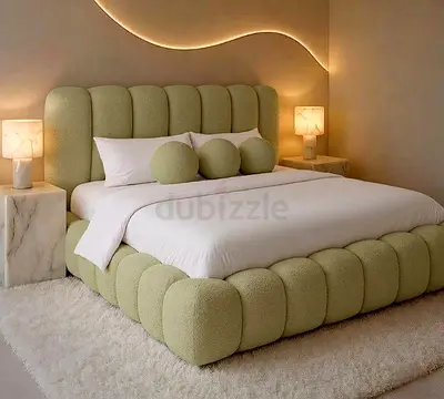 Modern Bouclé Upholstered Bed with Padded Frame and Headboard