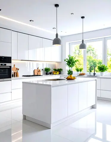 Modern White High-Gloss Kitchen Island