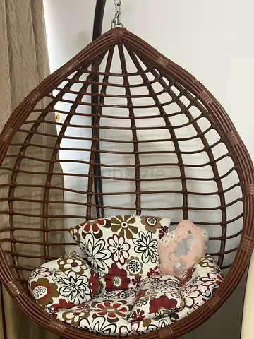 Hanging Rattan Egg Chair with Cushions - Brown
