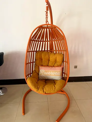 Orange Rattan Hanging Egg Chair with Cushion (Free-standing)