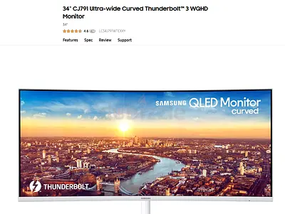 Samsung 34" CJ79 Ultra-wide Curved QLED Thunderbolt 3 Monitor - WQHD