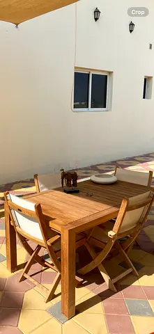 royal teak danish outdoor table and 4 chairs and recliner