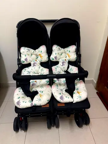 Double Side-by-Side Twin Stroller with Cushions – Good Condition
